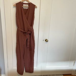 NWOT Wrap Linen Jumpsuit - Sleeveless MARGARET in Creamy Brown- M/L